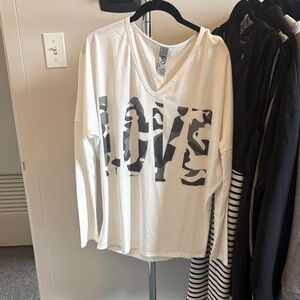 Go Couture White V-Neck Sweater with Black Print